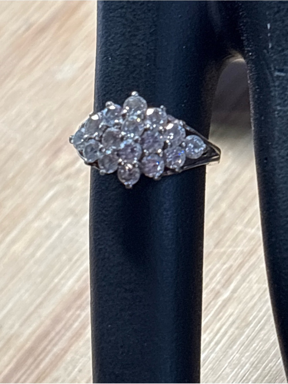 925 Sterling Silver- Cubic Zirconia Three Tiered Cocktail Ring Sz 4.  3.3g